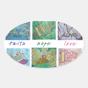 Ovalada Faith Hope Love Angel Word Collage Pegatina