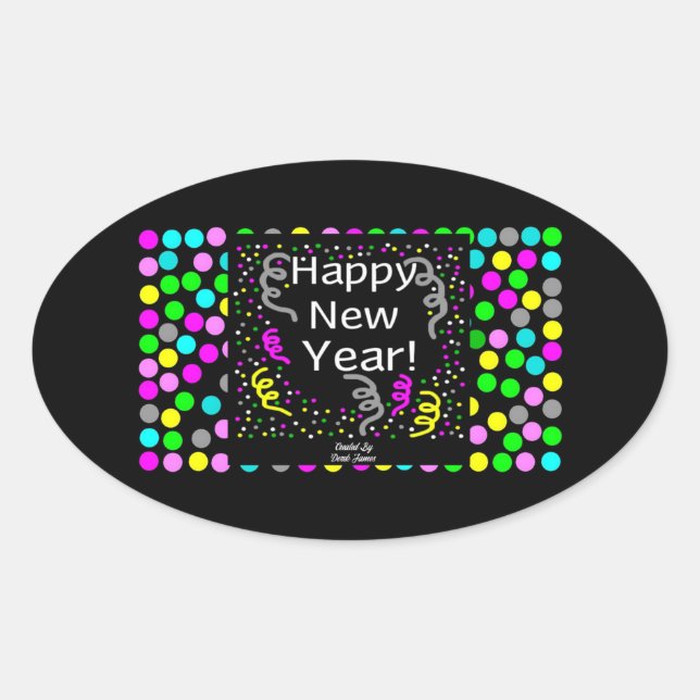 Ovalada Feliz Año Nuevo Pegatina de ovación (Anverso)