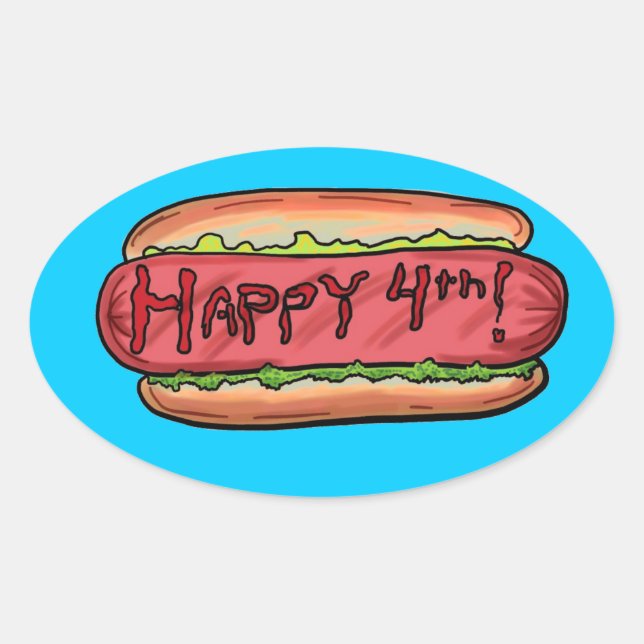 Ovalada Feliz cuarto pegatina de hotdog (Anverso)
