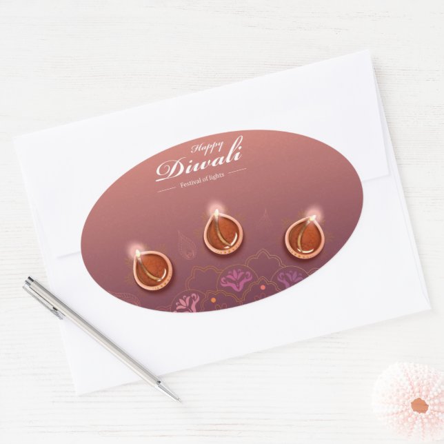 Ovalada Feliz Pegatina Diwali Oval (Sobre)
