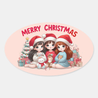 Ovalada Feliz Pegatina navideño