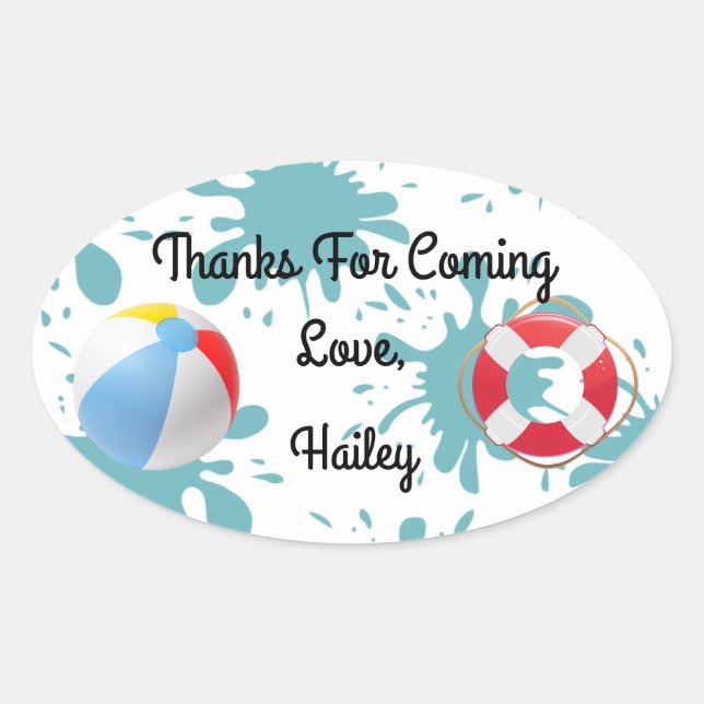 Ovalada Fiesta de Splish Splash Pool Gracias Pegatina (Anverso)