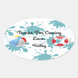 Ovalada Fiesta de Splish Splash Pool Gracias Pegatina