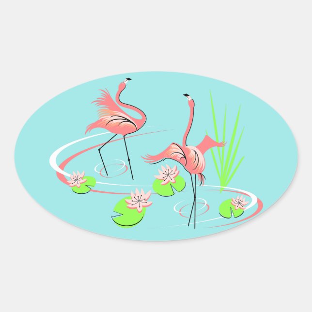 Ovalada Flamingo Fandango Duo 2 pegatina (Anverso)