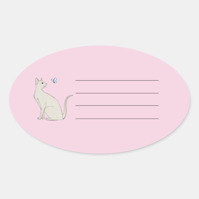Ovalada Gato elegante con pegatina de mariposa (Anverso)