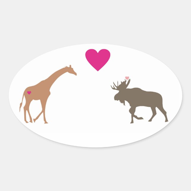Ovalada Giraffe Moose Love Oval Pegatina pequeño (Anverso)