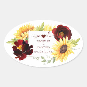 Ovalada Girasol rosa rojo hacemos matrimonio por Pegatina