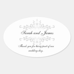 Ovalada Gracias Boda Favor Pegatina Gray White