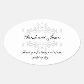 Ovalada Gracias Boda Favor Pegatina Gray White