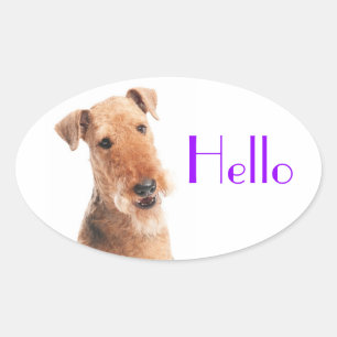 Ovalada Hola / Hola Cachorro de Airedale Pegatina / Etiqu