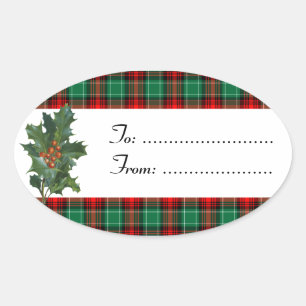 Ovalada Holly Red Green Plaid Personalizado Pegatina