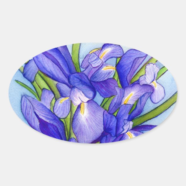 Ovalada Iris Bouquet Pegatina de pintura de flores (Anverso)
