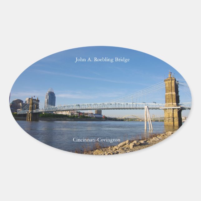 Ovalada John A. Roebling Bridge pegatina (Anverso)