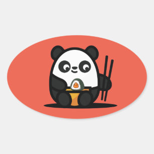 Ovalada Kawaii Funny Panda Square Pegatina
