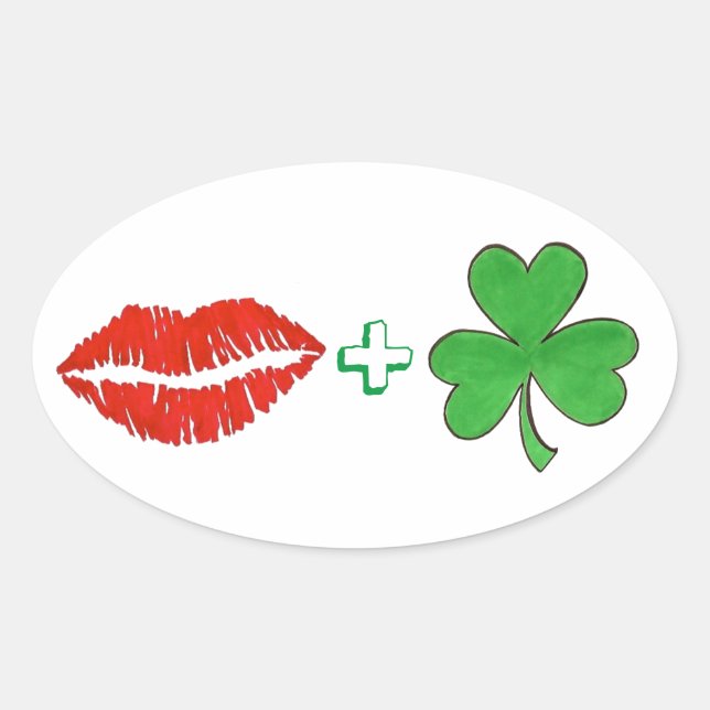 Ovalada Kiss Me soy irlandés Lips Shamrock Clover Pegatina (Anverso)