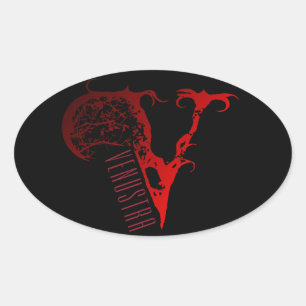 Ovalada Logotipo negro y rojo del pegatina -