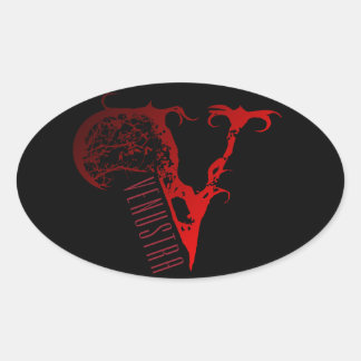 Ovalada Logotipo negro y rojo del pegatina -