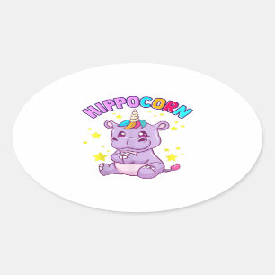 Ovalada Lucky Hippo Pegatina - Idea de regalo lindo