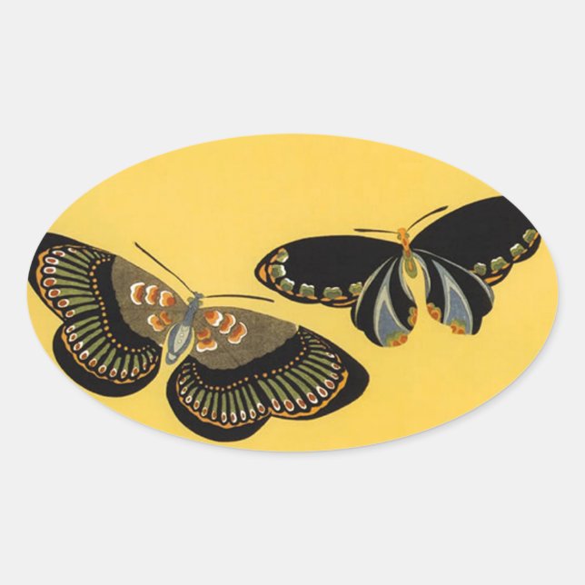 Ovalada Mariposas japonesas antiguas - Pegatina (Anverso)