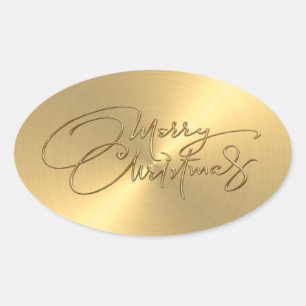 Ovalada Merry Christmas Gold Pegatina Grabado en relieve L