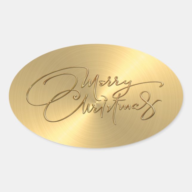 Ovalada Merry Christmas Gold Pegatina Grabado en relieve L (Anverso)