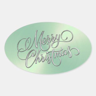 Ovalada Merry Christmas Ice Green Pegatina Grabado en reli