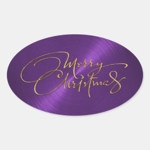 Ovalada Merry Christmas Purple Pegatina Grabado en relieve