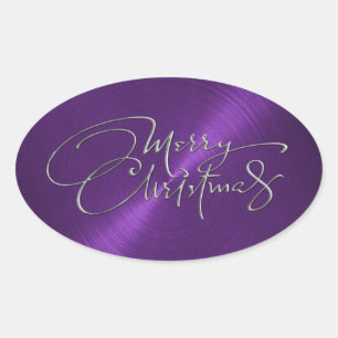 Ovalada Merry Christmas Purple Pegatina Grabado en relieve