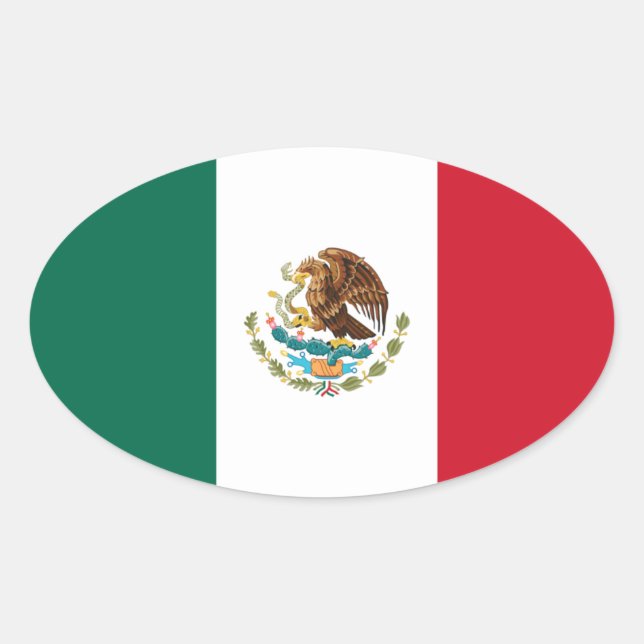 Ovalada México* Bandera Pegatina de Oval de estilo europeo (Anverso)