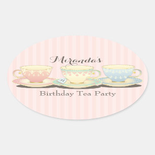 Ovalada Moda dulce Cumpleaños Teacup Tea Fiesta Pegatina