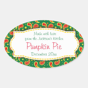 Ovalada Navidades de la tarta de calabaza paisley pegatina