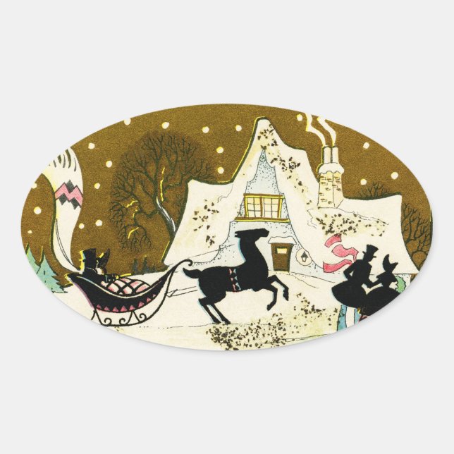 Ovalada Navidades victorianos compiten Pegatina (Anverso)
