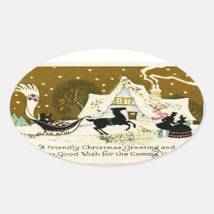 Ovalada Navidades victorianos compiten Pegatina