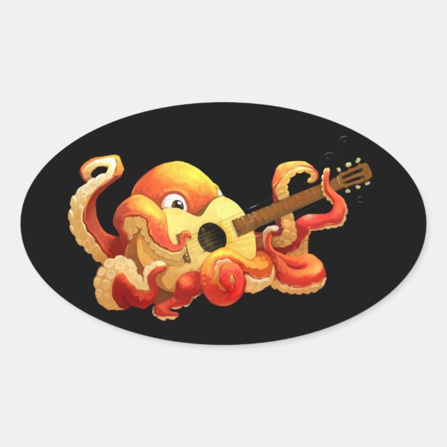 Ovalada Octopus Guitar Pegatina (Anverso)