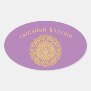 Ovalada ornamento oriental morado ramadan kareem pegatina