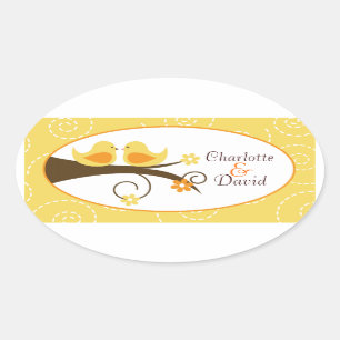 Ovalada Pájaro de Swirly (amarillo) que casa al pegatina