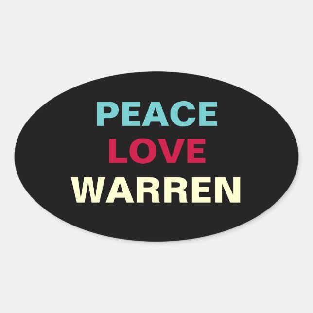 Ovalada Peace Love WARREN Oval Pegatina (Anverso)