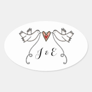 Ovalada Pegatina Boda de palomas blancas personalizadas