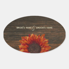 Ovalada Pegatina Boda naranja Sunflower & Barnwood