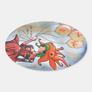 Ovalada Pegatina Chica de peces dorados