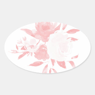 Ovalada Pegatina de acuarela floral rosa pastel