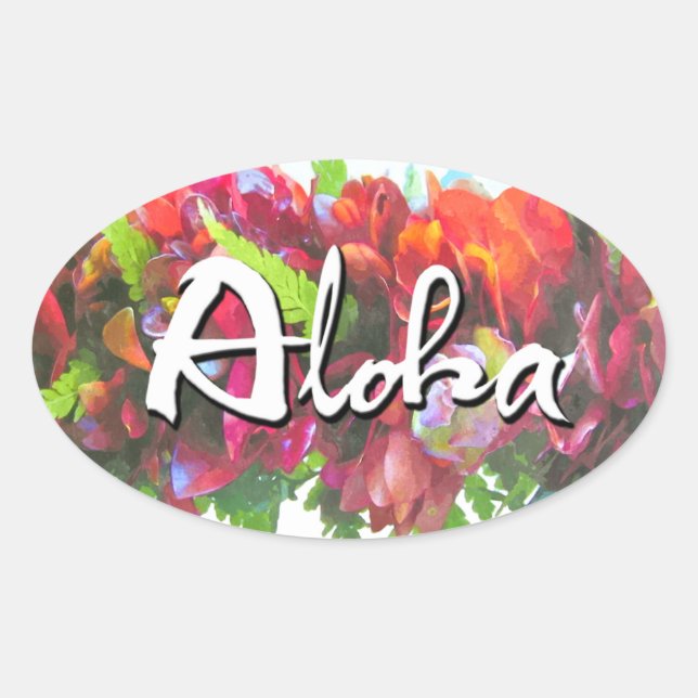 Ovalada Pegatina de Aloha Haku Lei Oval (Anverso)
