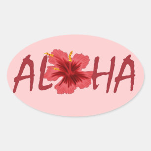 Ovalada Pegatina de Aloha hibiscus.