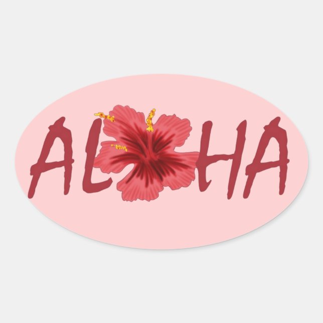 Ovalada Pegatina de Aloha hibiscus. (Anverso)