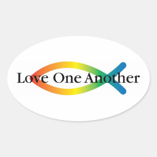 Ovalada Pegatina de amor de los peces del arcoiris