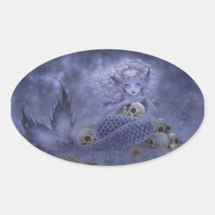 Ovalada Pegatina de arte de fantasía - Sirenita oscura