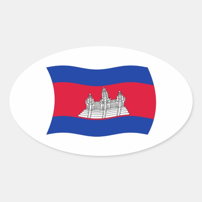 Ovalada Pegatina de bandera de Camboya (Anverso)