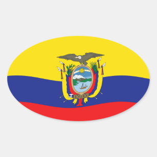 Ovalada Pegatina de Bandera de Ecuador
