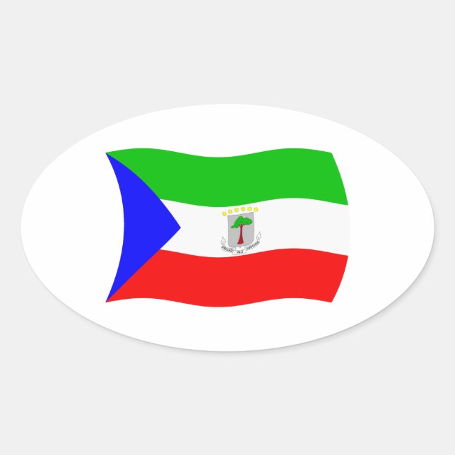Ovalada Pegatina de Bandera de Guinea Ecuatorial (Anverso)