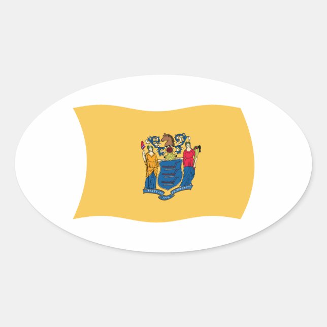 Ovalada Pegatina de Bandera de Nueva Jersey (Anverso)